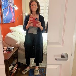 Johnny Was Open Long Cardigan Cashmere Sweater Navy- S (fits M)